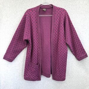 Mishi Hand‎ Dyed Cardigan Open Front Purple Black Pattern Lagenlook Artsy Large